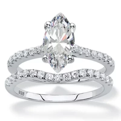 2.34 TCW Marquise Cubic Zirconia Platinum-plated Silver 2-Pc. Bridal Ring Set