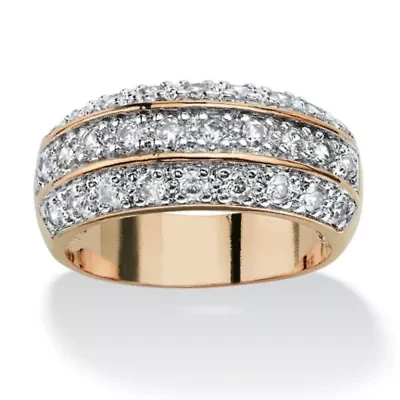 1.68 TCW Round Cubic Zirconia Triple Row Ring Gold-Plated