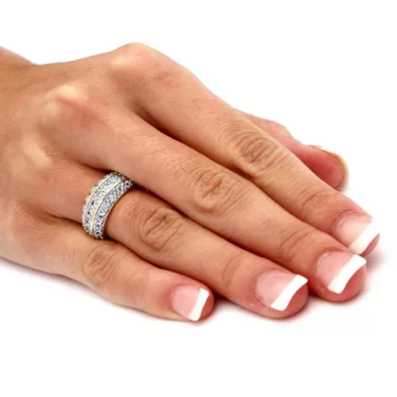 1.68 TCW Round Cubic Zirconia Triple Row Ring Gold-Plated