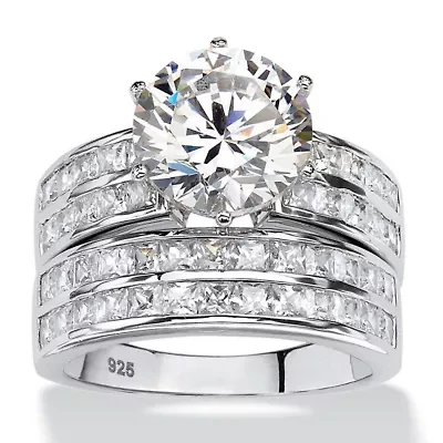 5.84 TCW Cubic Zirconia 2-Piece Platinum-plated Sterling Silver Bridal Ring Set