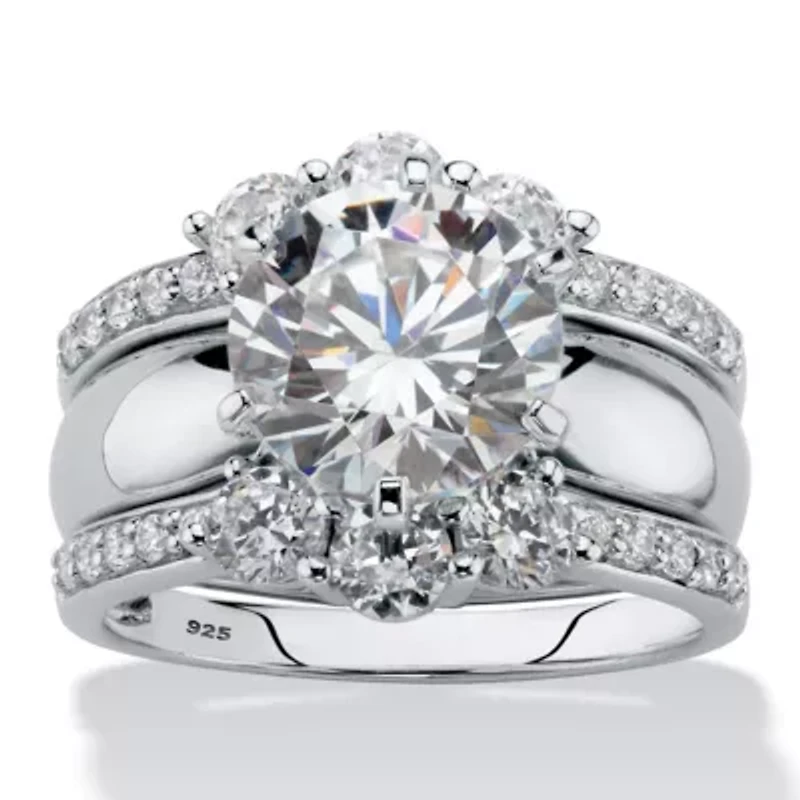 Cttw. Platinum-plated Silver Cubic Zirconia 2-Piece Jacket Wedding Ring Set