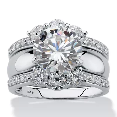 Cttw. Platinum-plated Silver Cubic Zirconia 2-Piece Jacket Wedding Ring Set