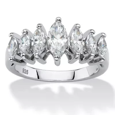 1.50 Cttw Platinum-plated Silver Marquise-Cut Cubic Zirconia Anniversary Band