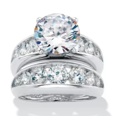 2 Piece 6.09 TCW CZ Bridal Ring Set .925 Sterling Silver