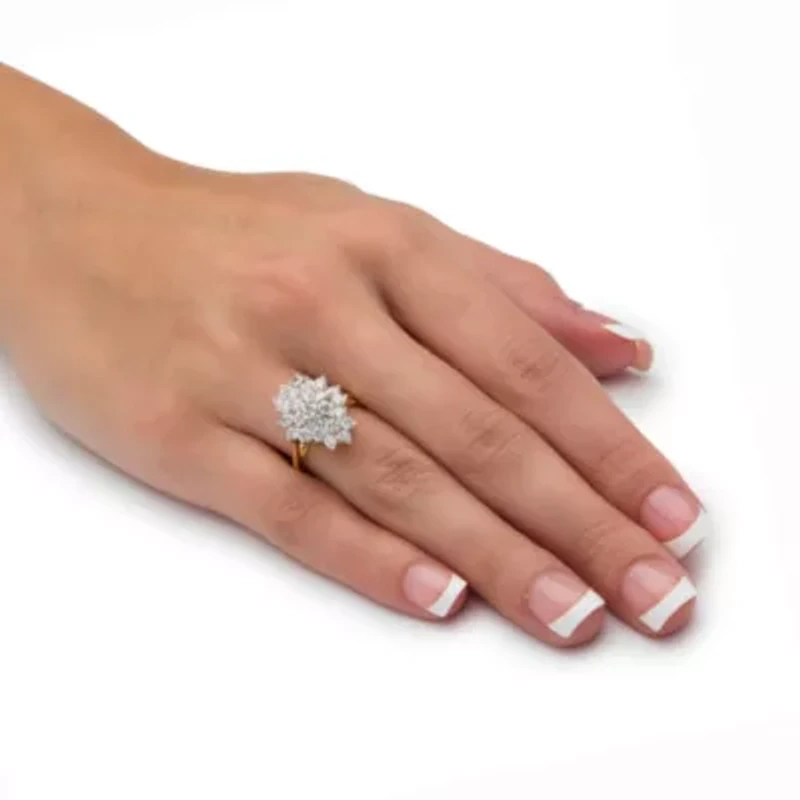 1.82 TCW Cubic Zirconia Gold-Plated Marquise-Shaped Cluster Cocktail Ring