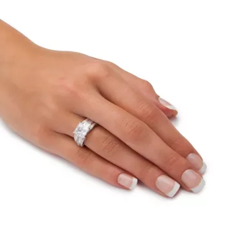 2.94 TCW Square-Cut and Baguette Cubic Zirconia Engagement Ring 10k White Gold