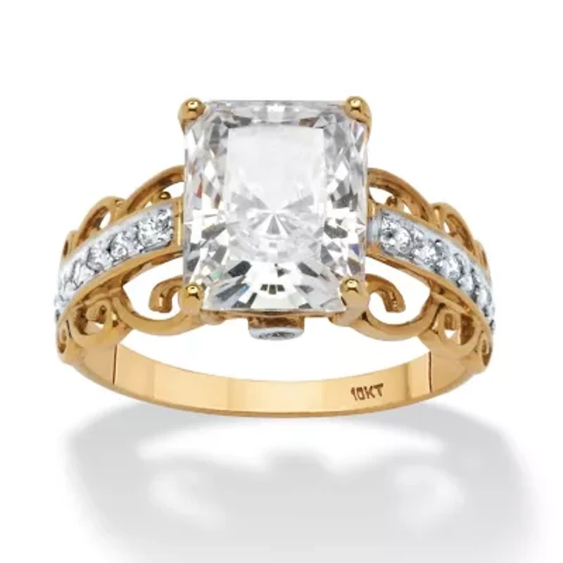 3.94 TCW Emerald-Cut Cubic Zirconia Scroll Ring 10k Gold