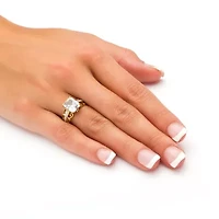 3.94 TCW Emerald-Cut Cubic Zirconia Scroll Ring 10k Gold