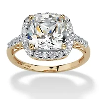 3.20 TCW Cushion-Cut Cubic Zirconia Halo Ring 10k Yellow Gold