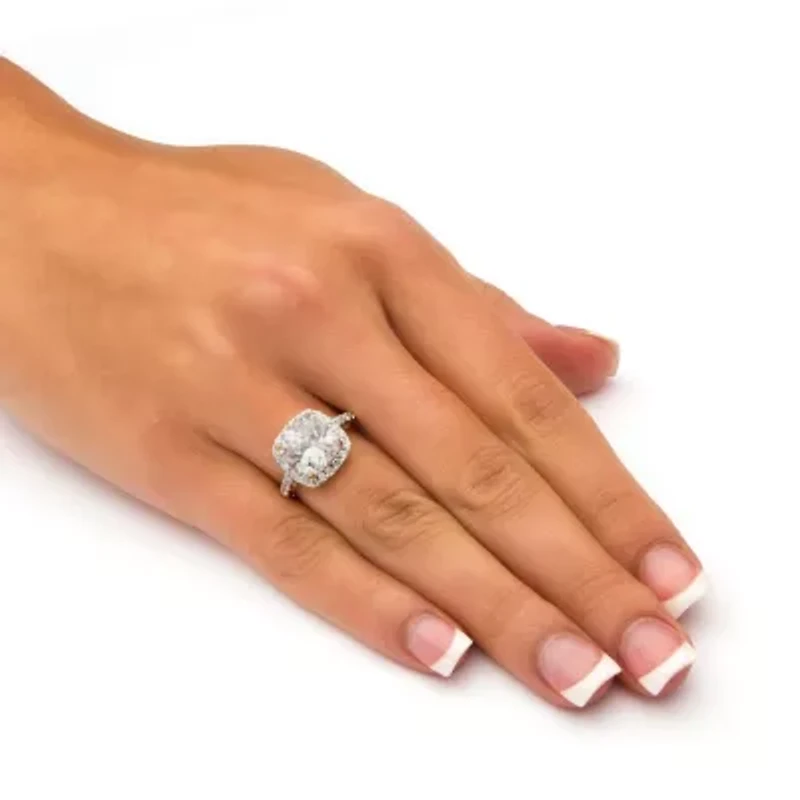 3.20 TCW Cushion-Cut Cubic Zirconia Halo Ring 10k Yellow Gold