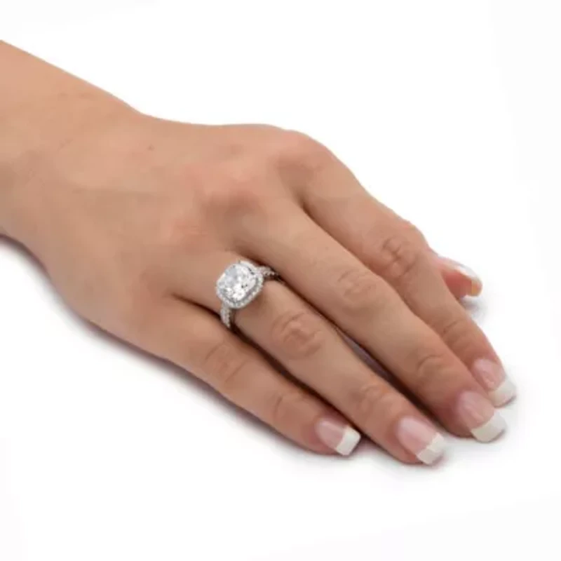 3.49 TCW Cubic Zirconia 2-Piece Platinum-plated Sterling Silver Halo Bridal Set