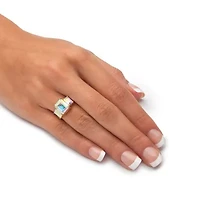 5.60 TCW Emerald-Cut Aurora Borealis Gold-Plated 3-Stone Classic Ring