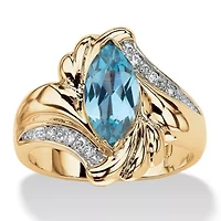 2.05 TCW Marquise-Cut Aqua Cubic Zirconia Gold-Plated Bypass Cocktail Ring