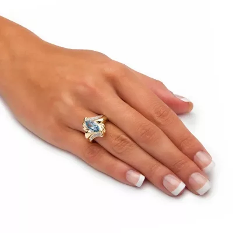 2.05 TCW Marquise-Cut Aqua Cubic Zirconia Gold-Plated Bypass Cocktail Ring