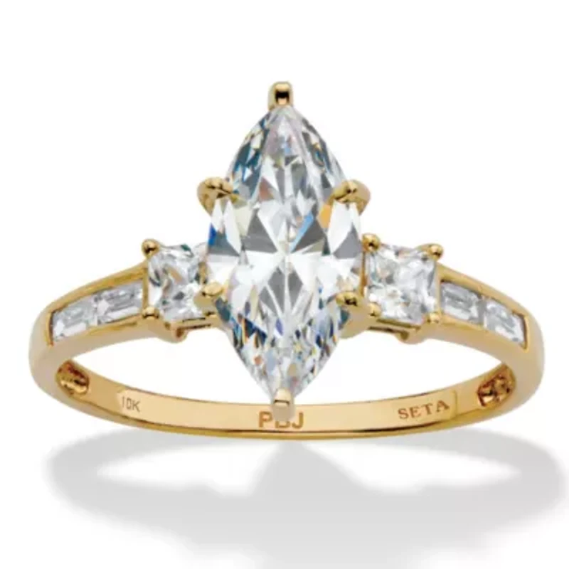 2.56 Cttw. Solid 10k Yellow Gold Marquise-Cut Cubic Zirconia Engagement Ring
