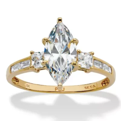 2.56 Cttw. Solid 10k Yellow Gold Marquise-Cut Cubic Zirconia Engagement Ring
