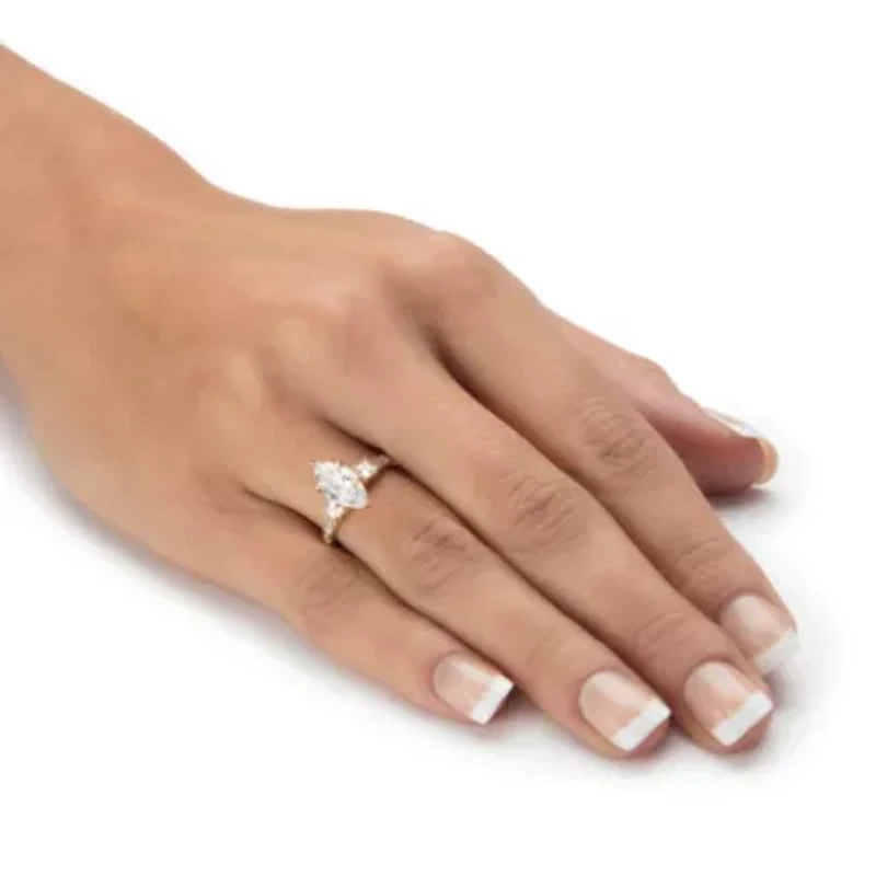 2.56 Cttw. Solid 10k Yellow Gold Marquise-Cut Cubic Zirconia Engagement Ring