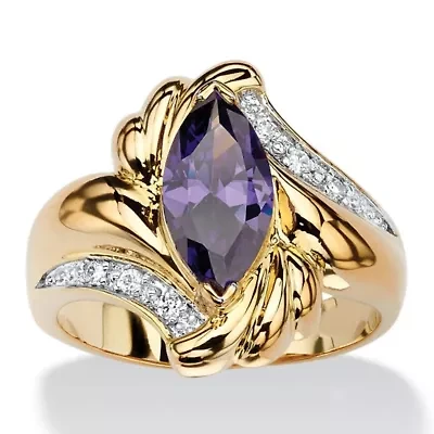 2.05 TCW Marquise-Cut Simulated Purple Amethyst Cocktail Ring Gold-Plated