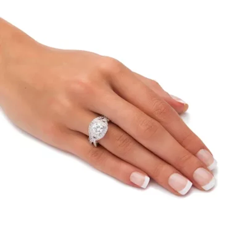 2.20 TCW CZ Two-Piece Halo Bridal Ring Set Platinum-plated Sterling Silver