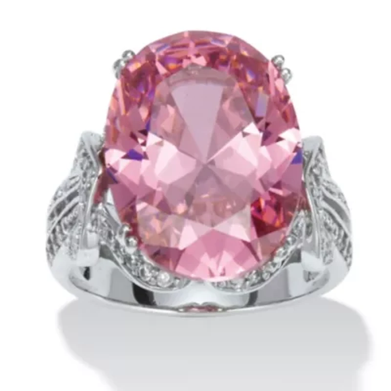 13.24 TCW Simulated Pink Tourmaline Cubic Zirconia Platinum-Plated Cocktail Ring