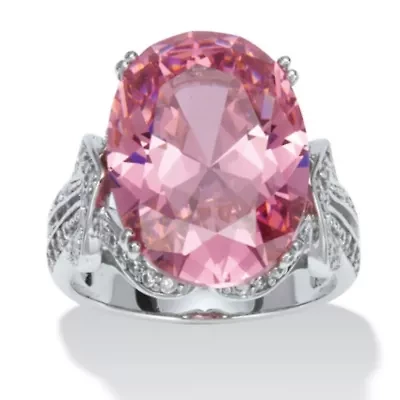 13.24 TCW Simulated Pink Tourmaline Cubic Zirconia Platinum-Plated Cocktail Ring
