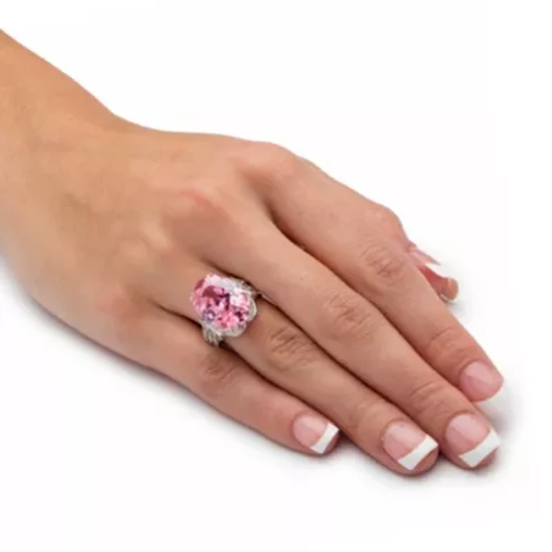 13.24 TCW Simulated Pink Tourmaline Cubic Zirconia Platinum-Plated Cocktail Ring