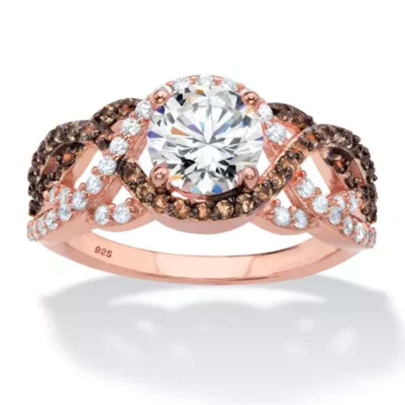 2.64 Cttw. 18K Rose Gold Plated Silver Cubic Zirconia and Smoky Glass Ring