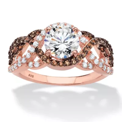 2.64 Cttw. 18K Rose Gold Plated Silver Cubic Zirconia and Smoky Glass Ring