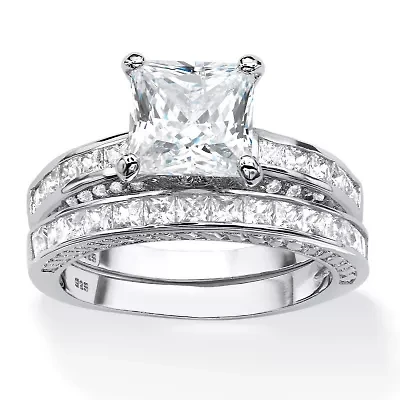 3.38 TCW CZ Two-Piece Bridal Set Platinum-plated Sterling Silver