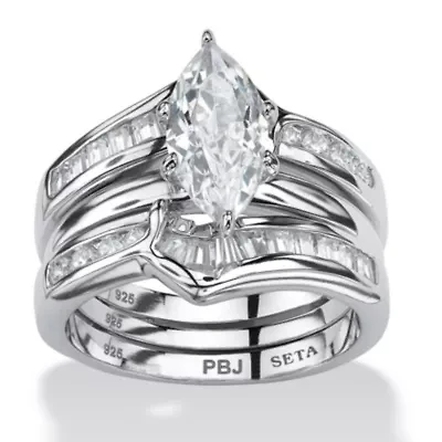 3.57 Cttw. Cubic Zirconia 2 Piece Bridal Ring Set .925 Sterling Silver