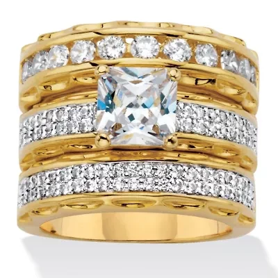 3.10 TCW Princess-Cut Cubic Zirconia Gold-Plated Wedding Ring Set