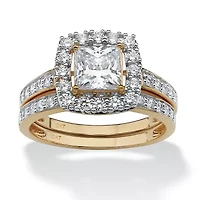 2 Piece 1.93 TCW CZ Square Halo Bridal Ring Set 10k Gold