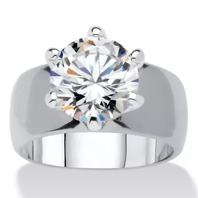 4 Cttw. Silvertone Round Cubic Zirconia Solitaire Engagement Ring