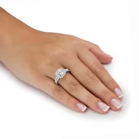 2.65 TCW Marquise Cubic Zirconia Platinum Plated .925 Silver 2-Pc. Halo Ring Set