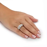 3 TCW Cubic Zirconia Platinum-plated Silver 2-Piece Bridal Wedding Ring Set