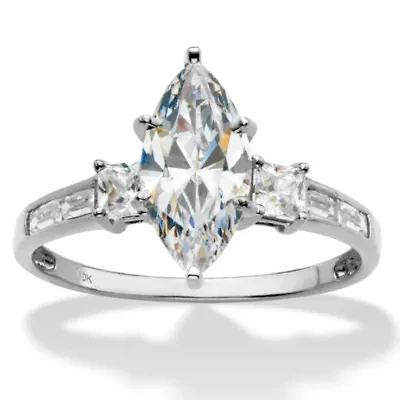 2.56 Cttw. Marquise-Cut Solid 10k White Gold Cubic Zirconia Engagement Ring