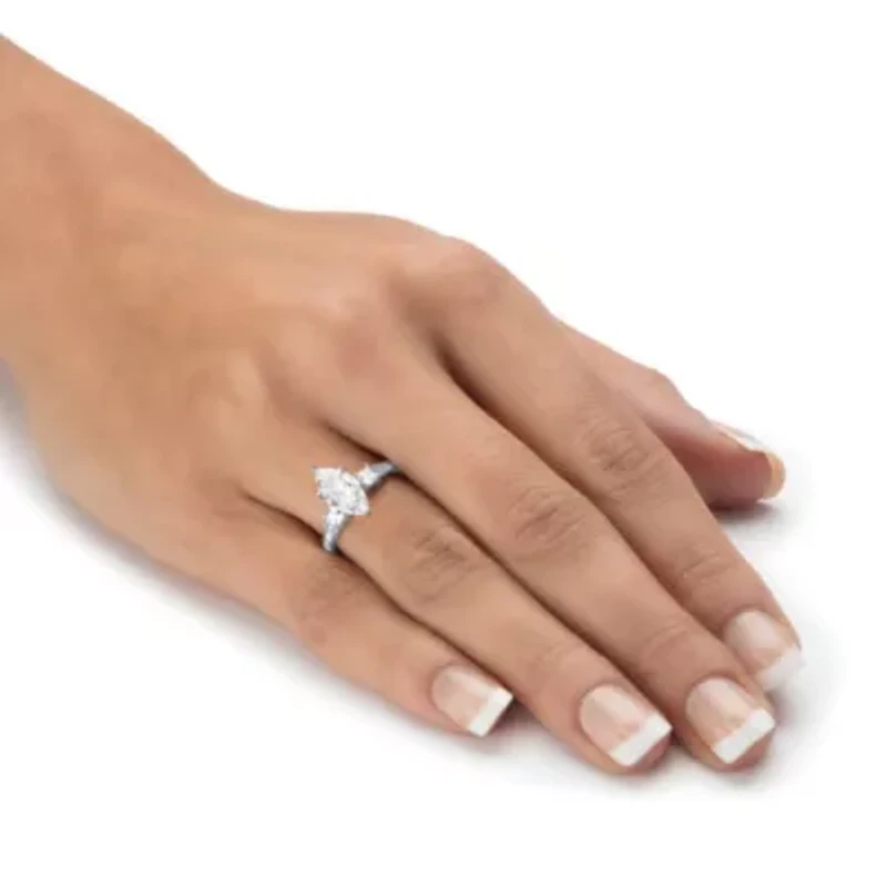 2.56 Cttw. Marquise-Cut Solid 10k White Gold Cubic Zirconia Engagement Ring