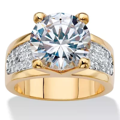 6.96 Cttw. Round Gold-Plated Cubic Zirconia Bridge Engagement Ring