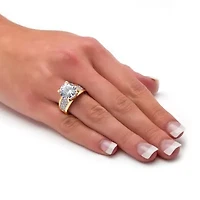 6.96 Cttw. Round Gold-Plated Cubic Zirconia Bridge Engagement Ring