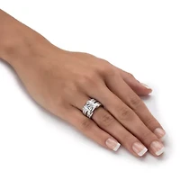 5.15 Cttw. Princess-Cut Platinum-plated Silver Cubic Zirconia Wedding Ring Set