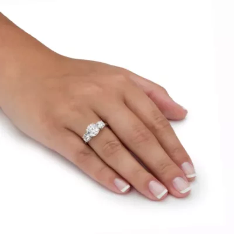 3 TCW Cubic Zirconia 10k White Gold 3-Stone Bridal Engagement Ring
