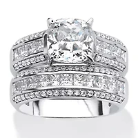 3.37 TCW Cubic Zirconia 2-Piece Bridal Set Platinum-plated Sterling Silver