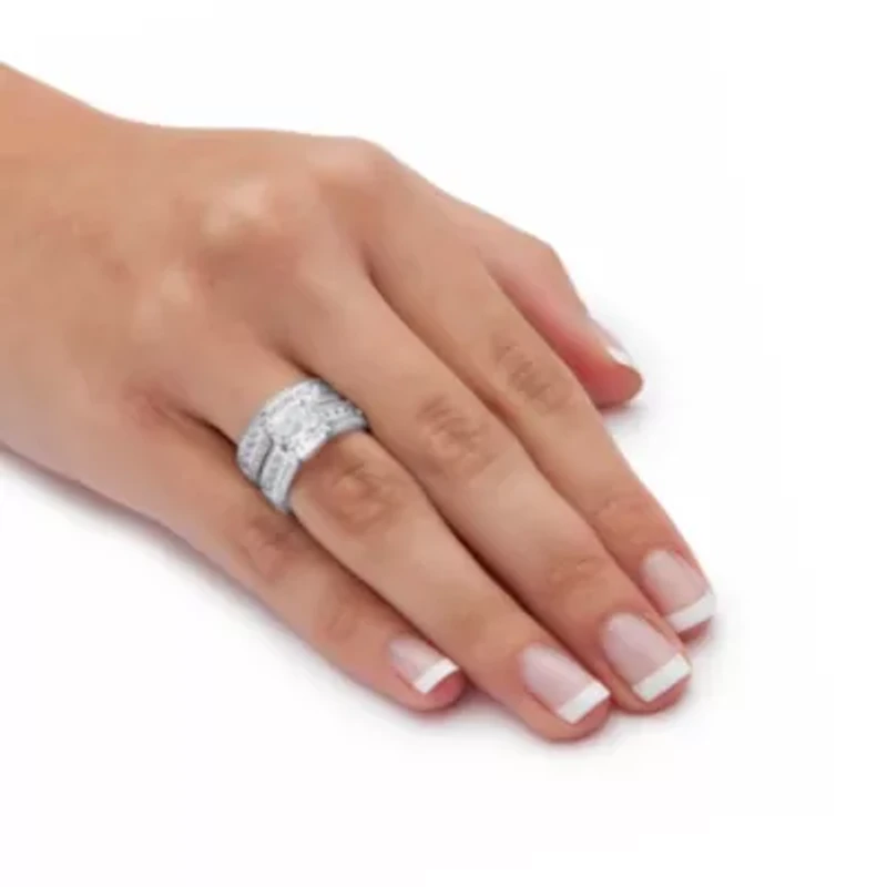 3.37 TCW Cubic Zirconia 2-Piece Bridal Set Platinum-plated Sterling Silver