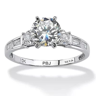 2.14 TCW Round Cubic Zirconia and Baguette Accents Ring 10k White Gold