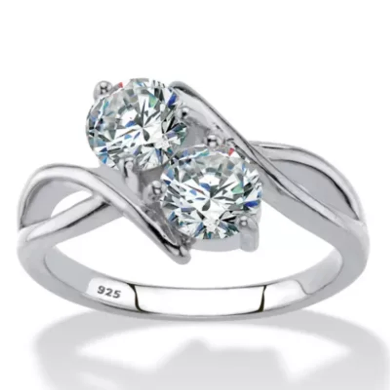 1.96 Cttw Cubic Zirconia .925 Sterling Silver 2-Stone Bypass Ring