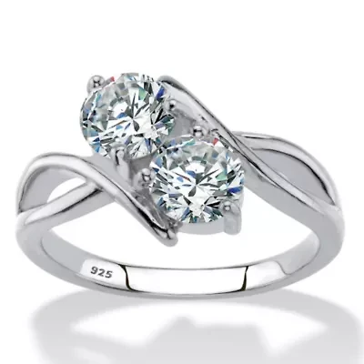 1.96 Cttw Cubic Zirconia .925 Sterling Silver 2-Stone Bypass Ring