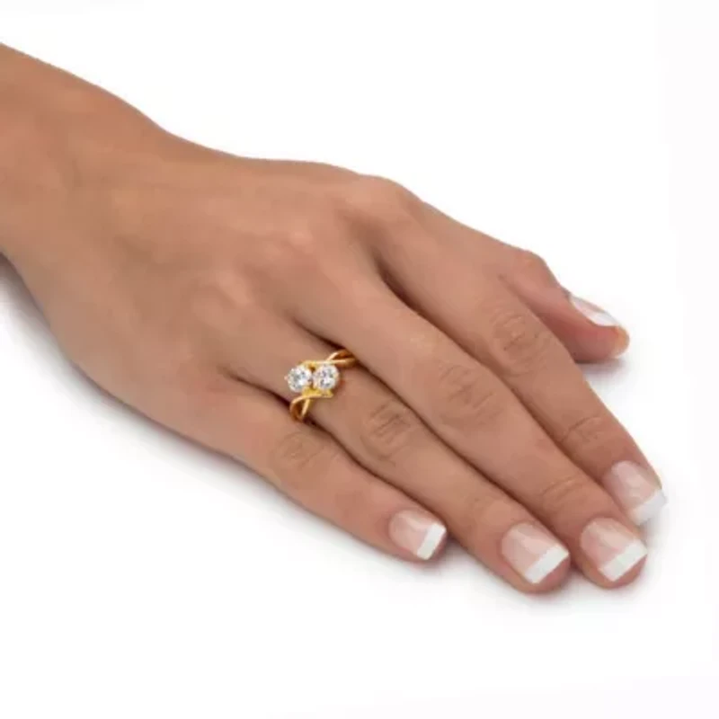 1.96 Cttw Cubic Zirconia 14k Gold-plated Sterling Silver 2-Stone Bypass Ring