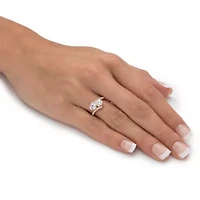 2.20 Cttw. Rose Gold-Plated .925 Silver Round Cubic Zirconia 2-Stone Bypass Ring