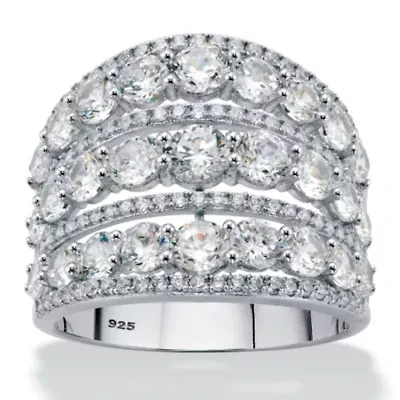 5.23 Cttw. .925 Sterling Silver Round Cubic Zirconia Openwork Dome Cocktail Ring