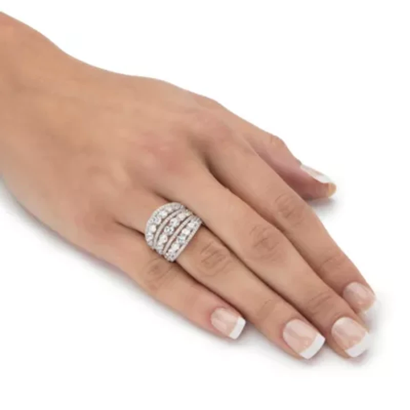 5.23 Cttw. .925 Sterling Silver Round Cubic Zirconia Openwork Dome Cocktail Ring